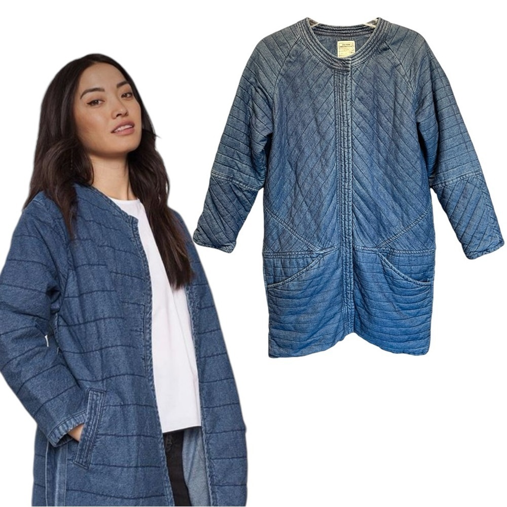 Sfera quilted denim jacket blue size M mid length